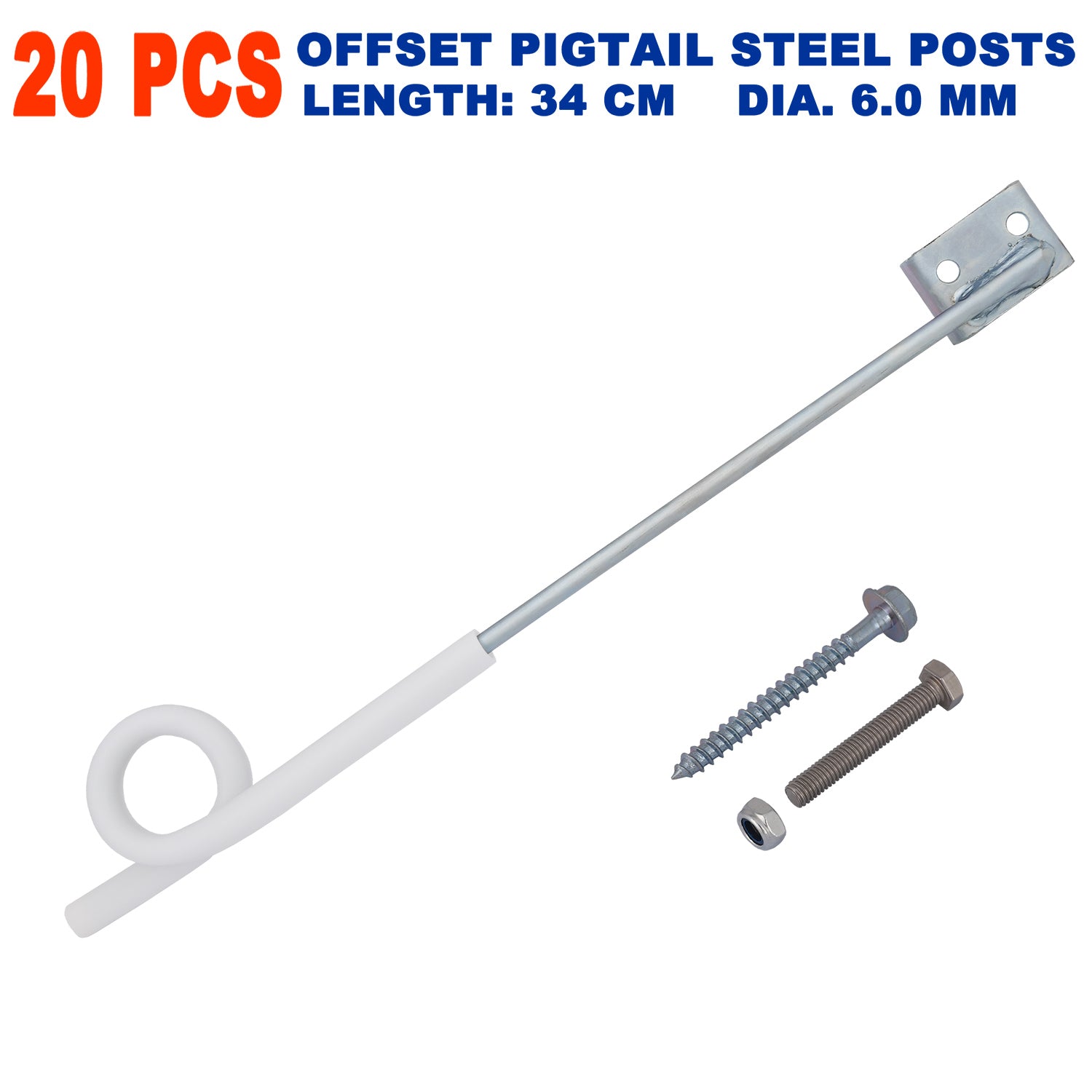 20 X 340mm Offset Pigtail Post Insulator Outrigger  Electric Fence Star Picket