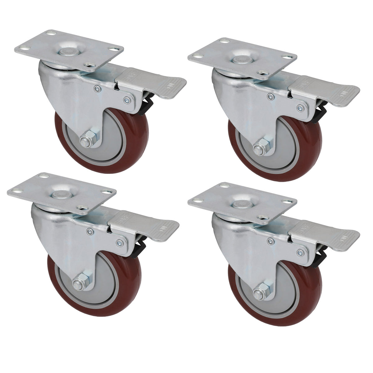 Heavy Duty 4" PU Swivel Swivel Casters Trolly Bench Wheels Castors W/Brake