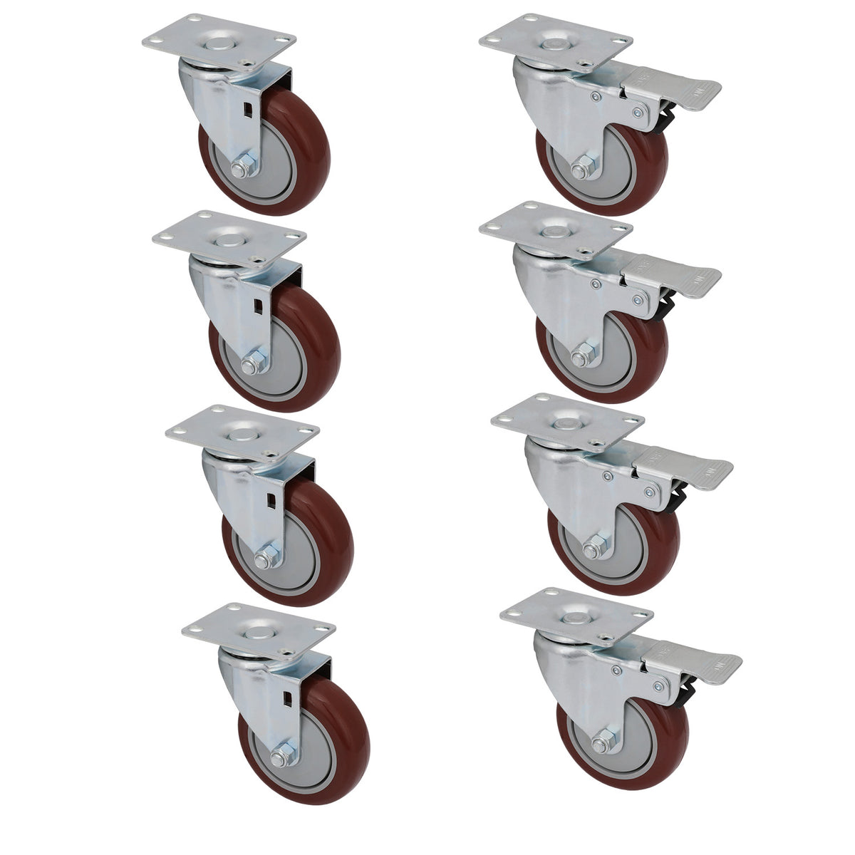 Heavy Duty 4" PU Swivel Swivel Casters Trolly Bench Wheels Castors W/Brake