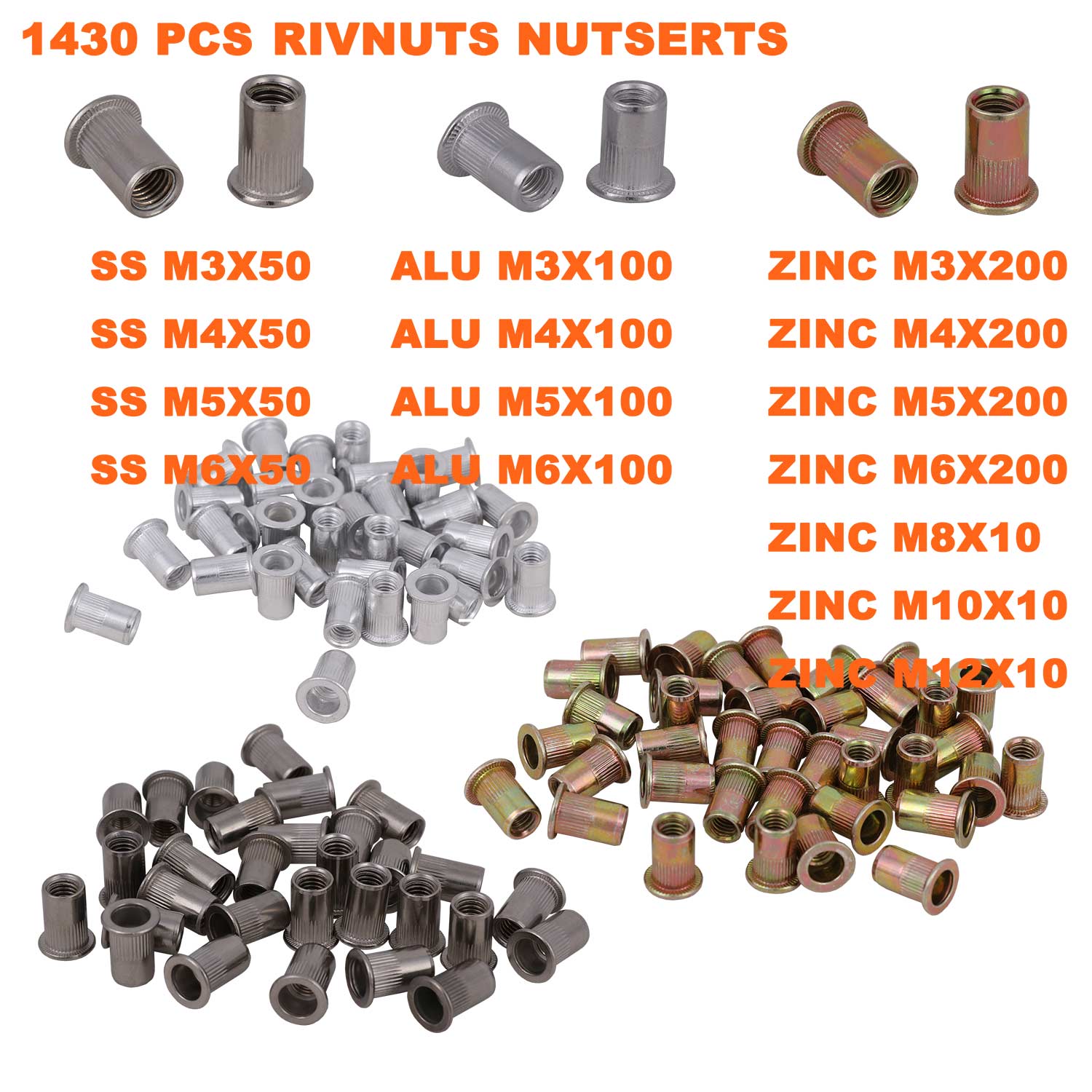 1430pcs Rivnut Rivet Nut  Riveter Nutsert Gun  Tool Kit