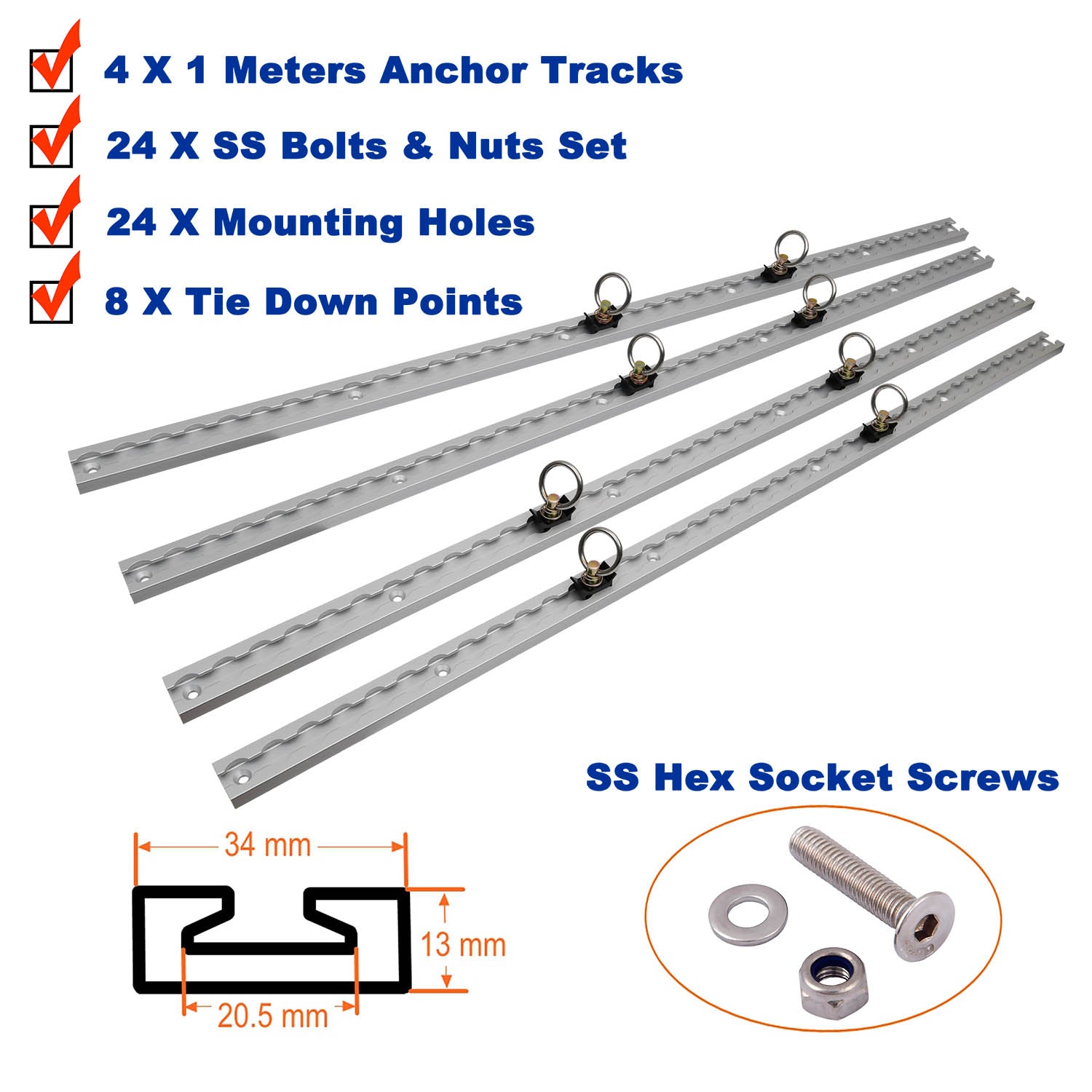 1M 4 Track 8 Rings Track Anchor Track