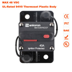 2x40A AMP Circuit Breaker Dual Battery IP67 Waterproof 12V 24V Fuse Manual Reset