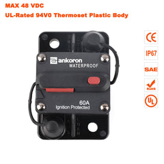 2x60A AMP Circuit Breaker Dual Battery IP67 Waterproof 12V 24V Fuse Manual Reset