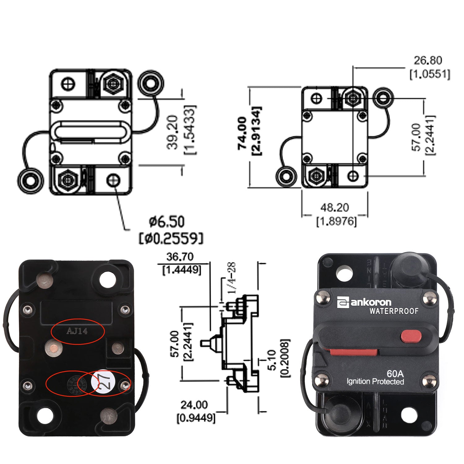 2x60A AMP Circuit Breaker Dual Battery IP67 Waterproof 12V 24V Fuse Manual Reset