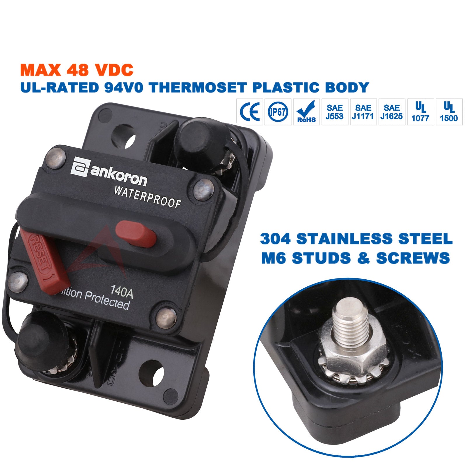 2x140AMP Circuit Breaker Dual Battery IP67 Waterproof 12V 24V Fuse Manual Reset