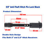 5/8" Hitch Pin Lock S Type Anti-Theft Tow Bar Tongue Lock Extra Long with 2 hole