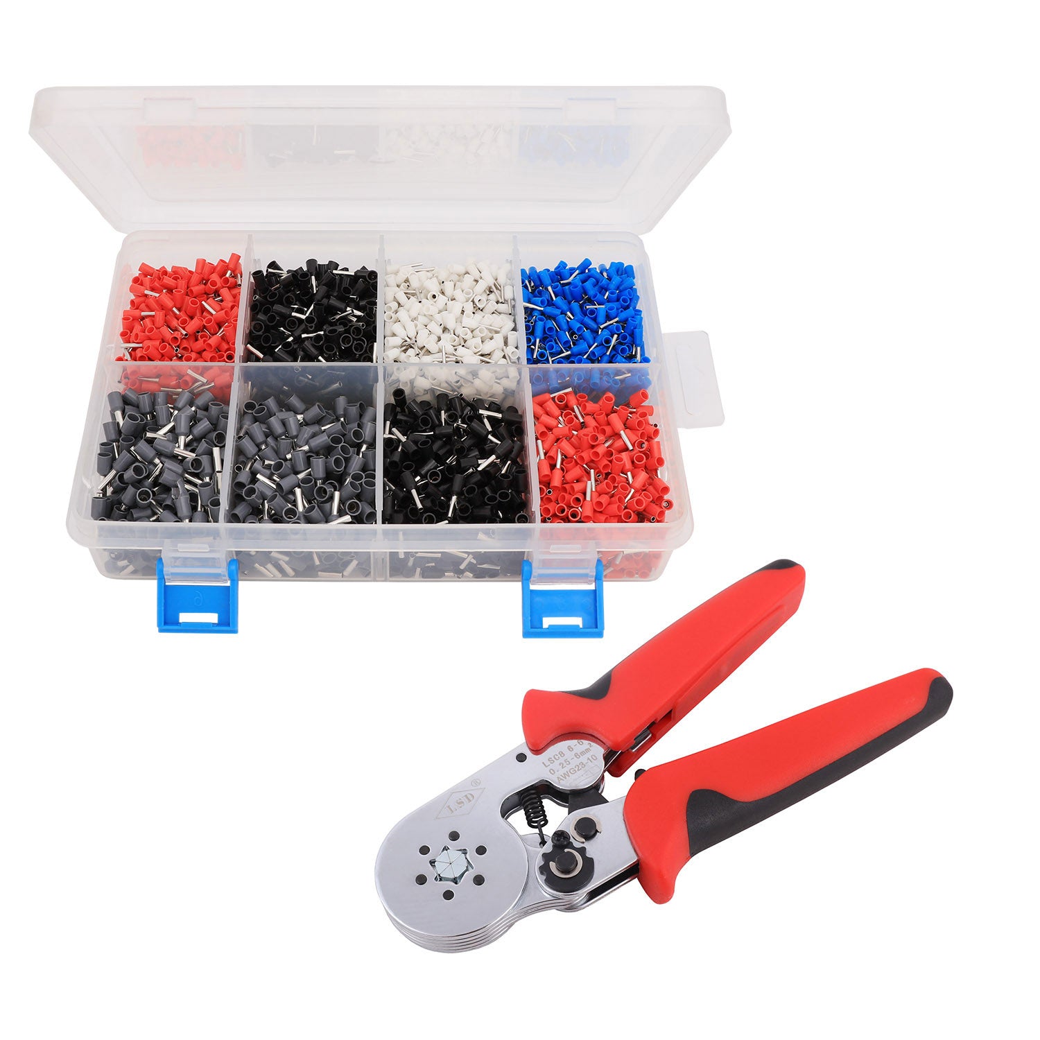 1500 Pcs Bootlace Ferrule Crimper kit 0.25-6mm² Cord End Ratchet Hexagonal