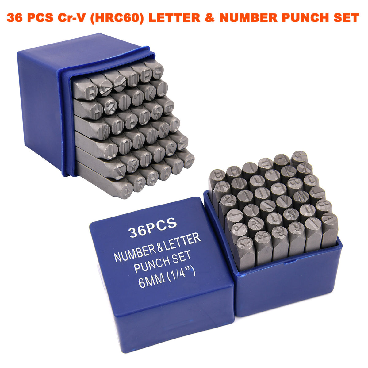 36 pcs Letter Number Stamp Punch Set HRC60 Hardened Ball Bearing Steel 2mm - 8mm