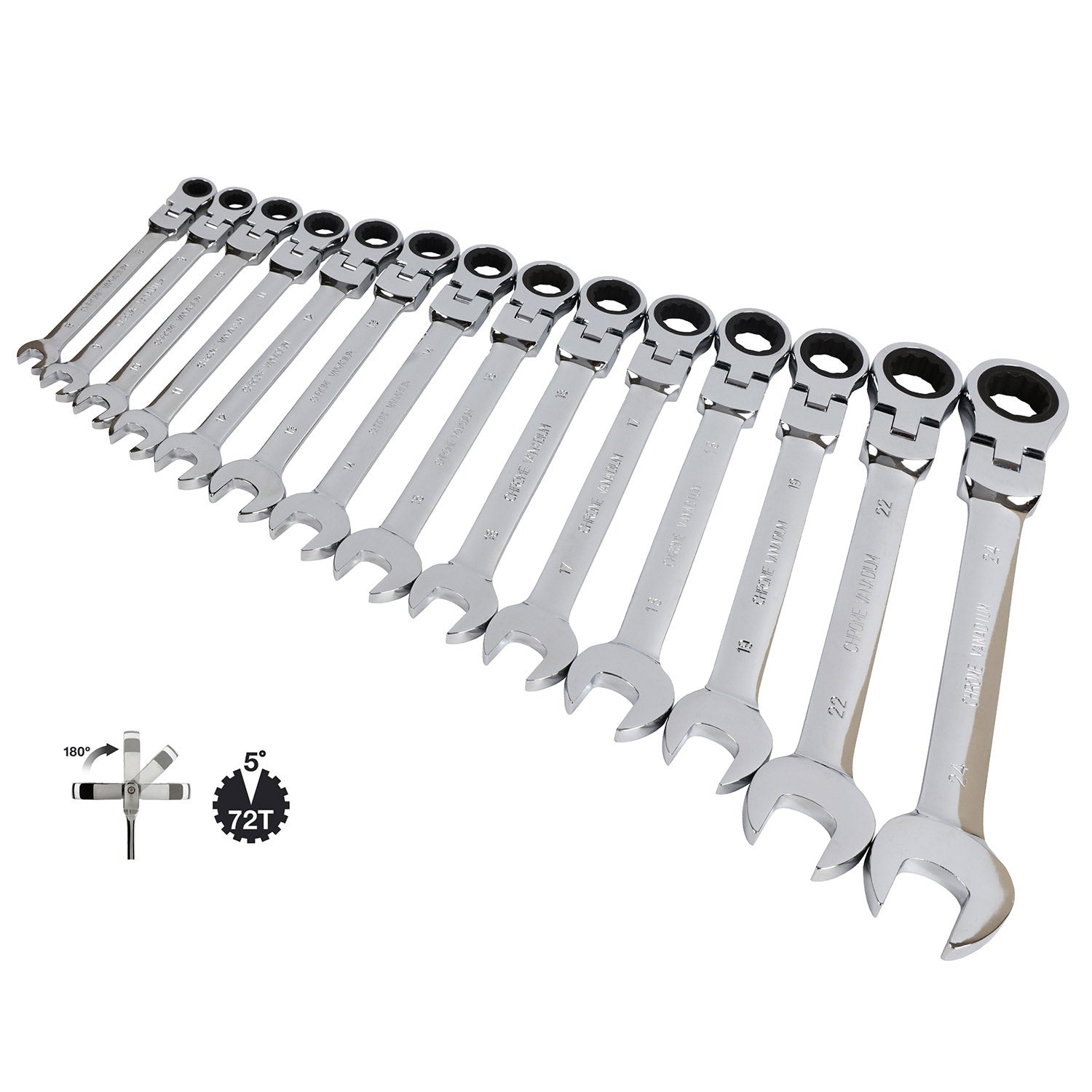 15 Pcs Trade Grade Ratchet Flex Head Gear Spanner Set CR-V Metric 6-22mm