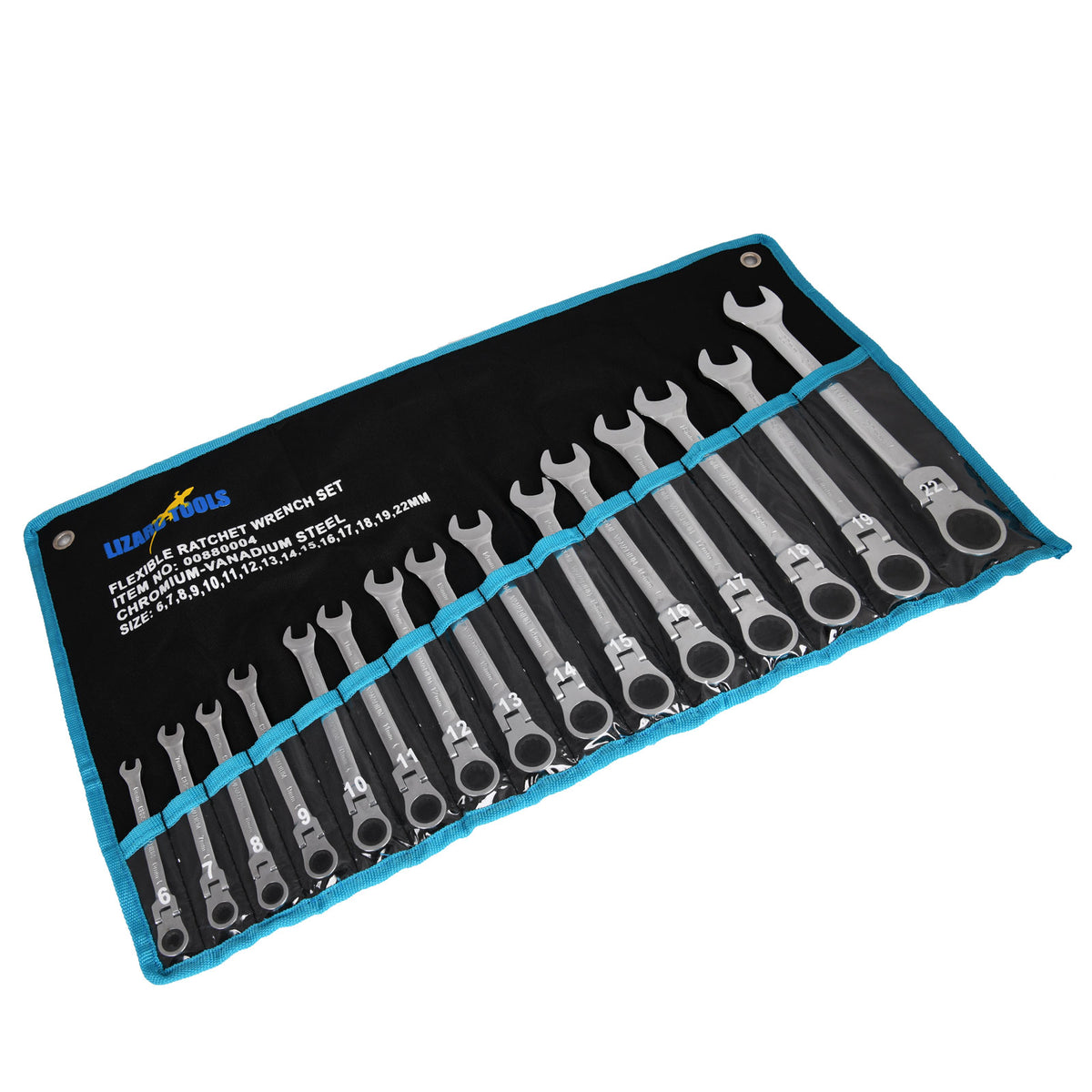 6-22 mm Metric 15 pcs Trade Grade Ratchet Flex Single Way Gear Spanner Set CR-V