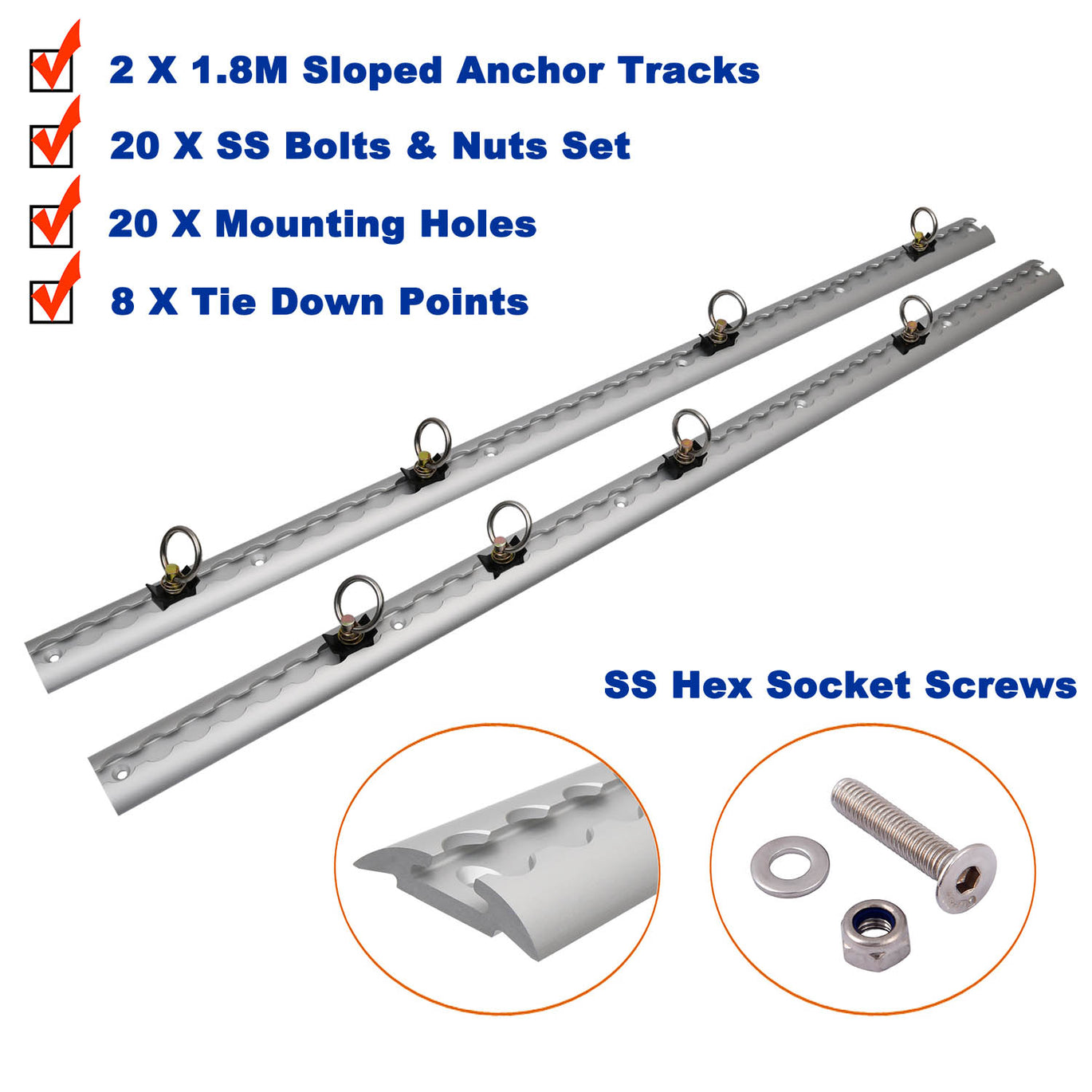 thumbnail image 2 of Elemex 1M Anchor Track Tie Down Point Rail - Double Stud Fitting (2-Pack) 2 of 5