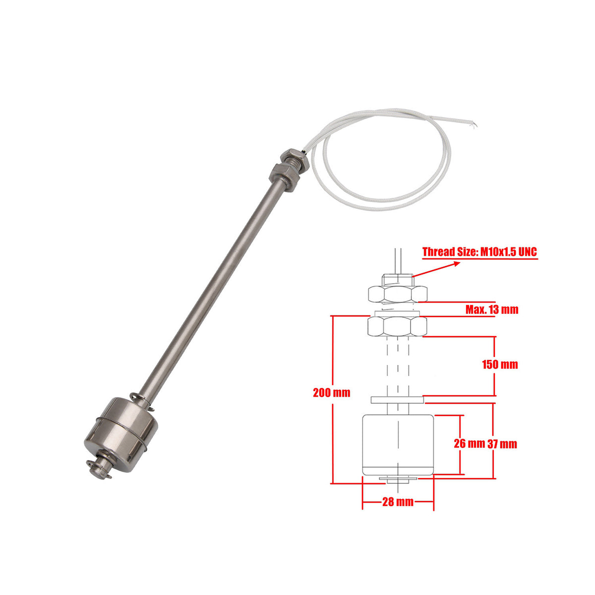 100-300mm Float Switch Sensor Dual Single Vertical Stainless Liquid  Water level