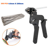 Heavy Duty Stainless Steel Cable Tie Gun + 200 Pcs SS304 Cable tie 4.6mm x 200mm