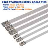 Marine Grade 304 Stainless Steel Cable Ties W: 4.6mm 7.9mm  L: 200mm to 1000mm