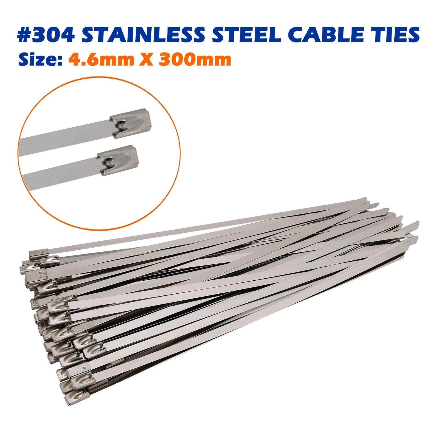 Marine Grade 304 Stainless Steel Cable Ties W: 4.6mm 7.9mm  L: 200mm to 1000mm