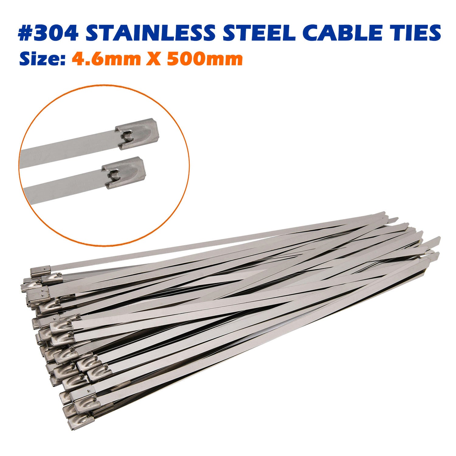 Marine Grade 304 Stainless Steel Cable Ties W: 4.6mm 7.9mm  L: 200mm to 1000mm