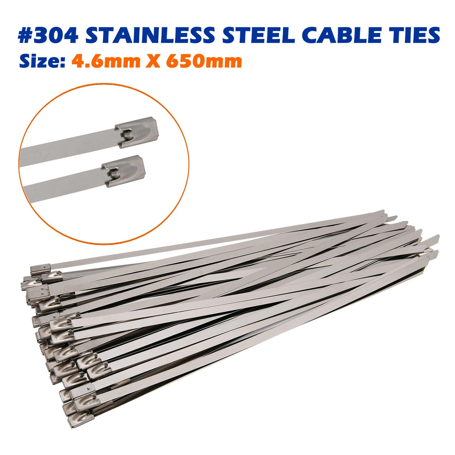 Marine Grade 304 Stainless Steel Cable Ties W: 4.6mm 7.9mm  L: 200mm to 1000mm