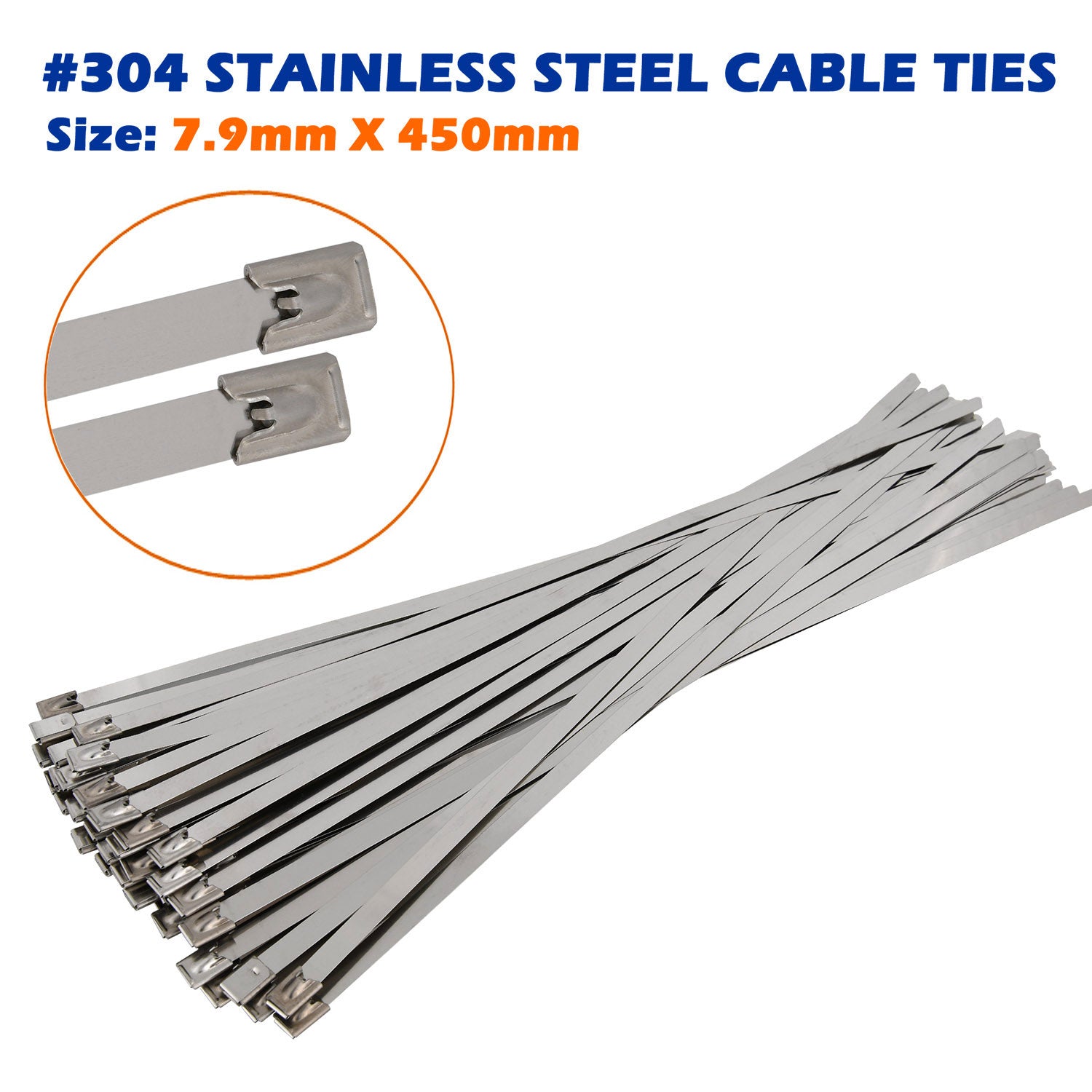 Marine Grade 304 Stainless Steel Cable Ties W: 4.6mm 7.9mm  L: 200mm to 1000mm