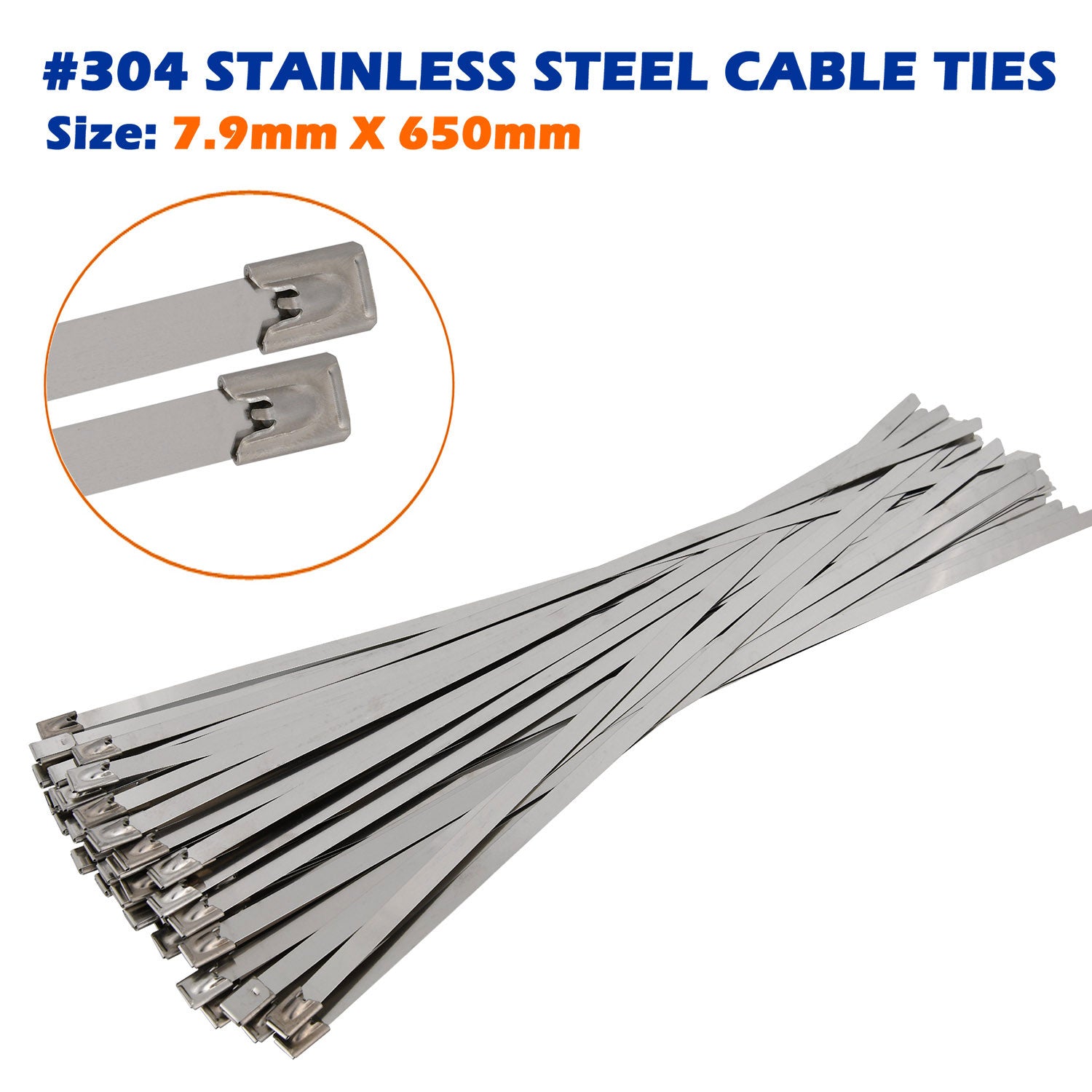 Marine Grade 304 Stainless Steel Cable Ties W: 4.6mm 7.9mm  L: 200mm to 1000mm