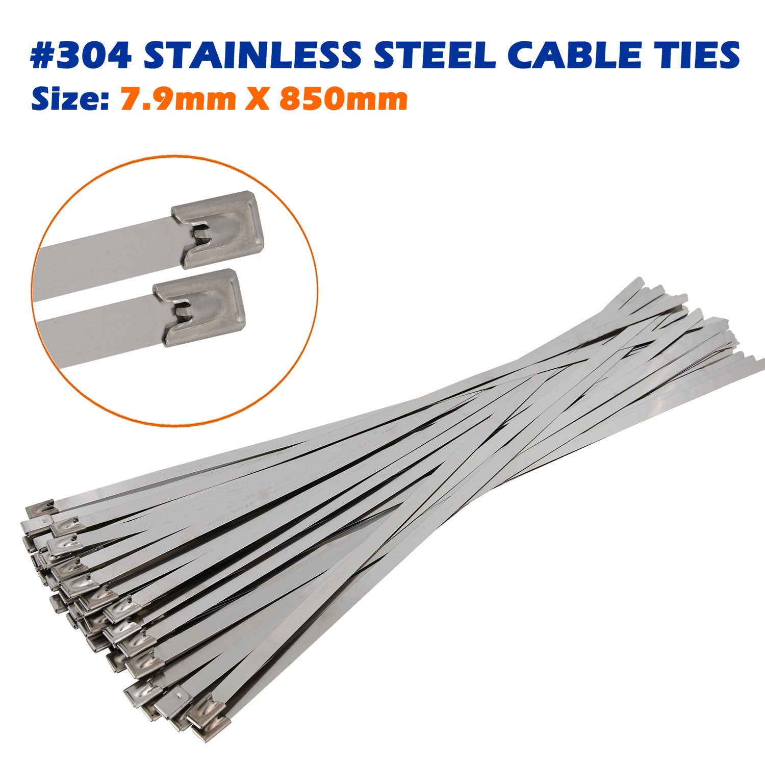 Marine Grade 304 Stainless Steel Cable Ties W: 4.6mm 7.9mm  L: 200mm to 1000mm