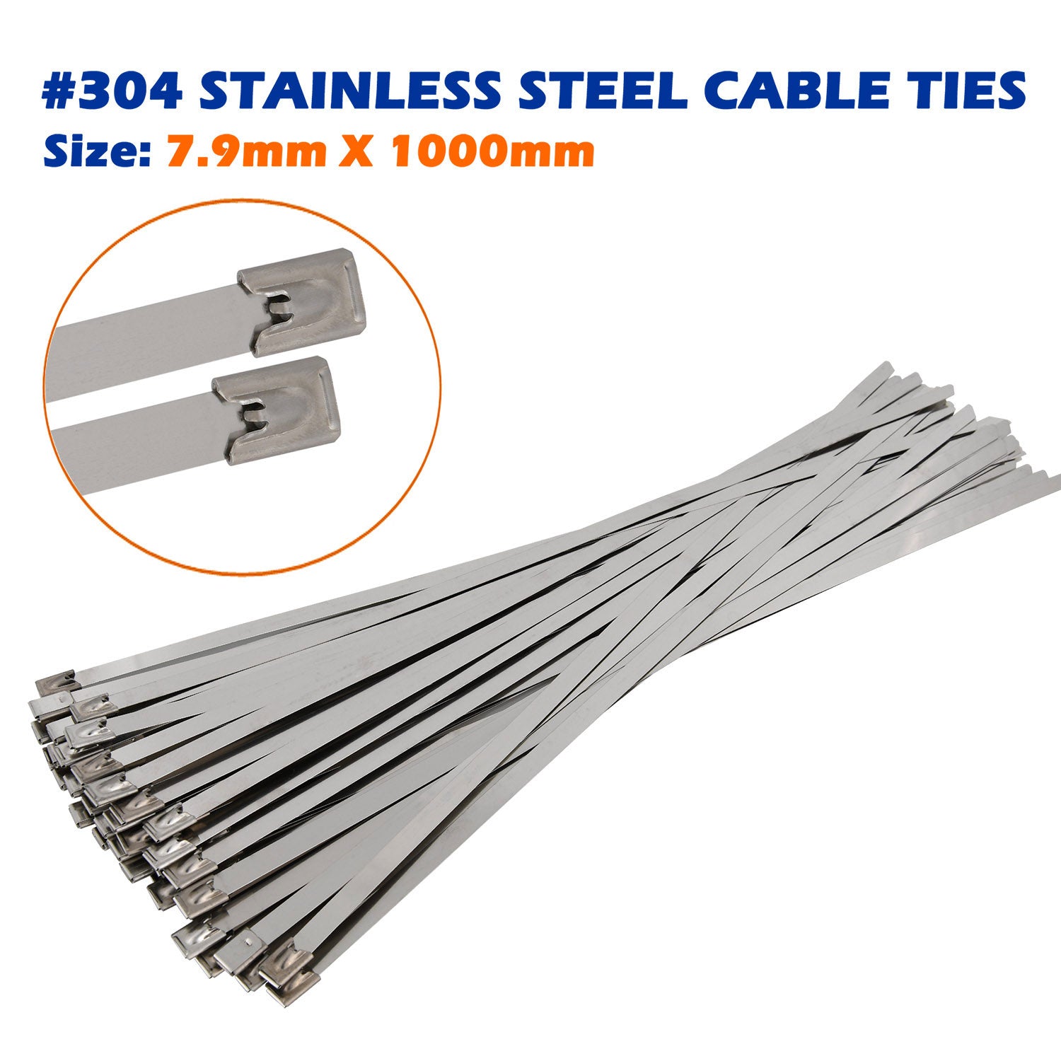 Marine Grade 304 Stainless Steel Cable Ties W: 4.6mm 7.9mm  L: 200mm to 1000mm