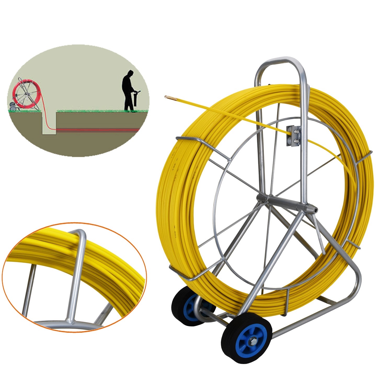 5.5mm 100M Traceable Cable Duct Rodder Snake Copper trace Wire Telecom NBN Tools