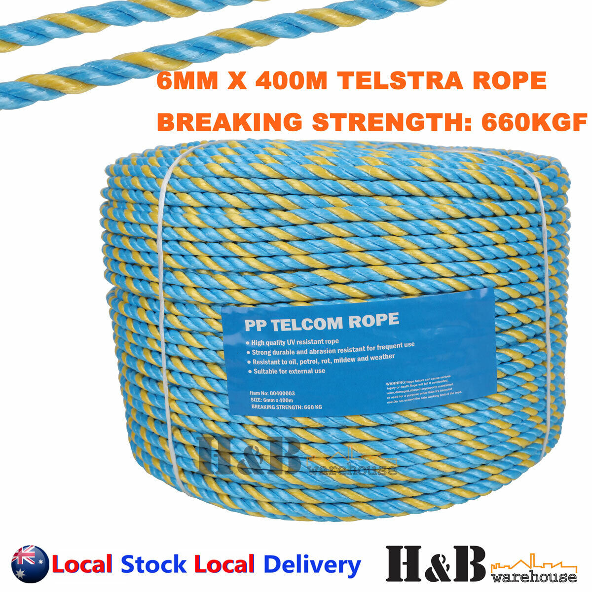 High Quality 6mm x 400M Telstra Parramatta Rope Coils Breaking Strengt H&B Warehouse