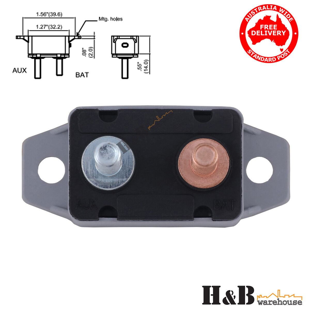 50AMP Circuit Breaker+ Rubber Cover Fuse Reset Stud Type 12V Dual Battery