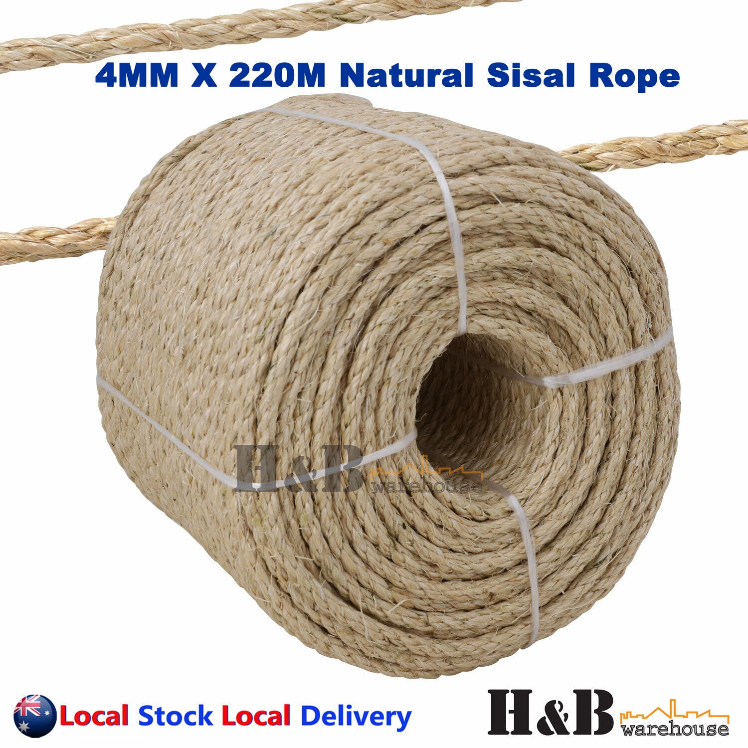4mm x 220M Sisal Rope Natural Fiber Biodegradable 3 Strands ScratchingClimbing