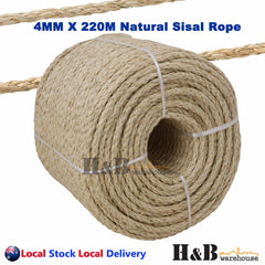 4mm x 220M Sisal Rope Natural Fiber Biodegradable 3 Strands ScratchingClimbing