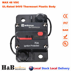 70A AMP Circuit Breaker Dual Battery IP67 Waterproof 12V 24V Fuse Manual Reset