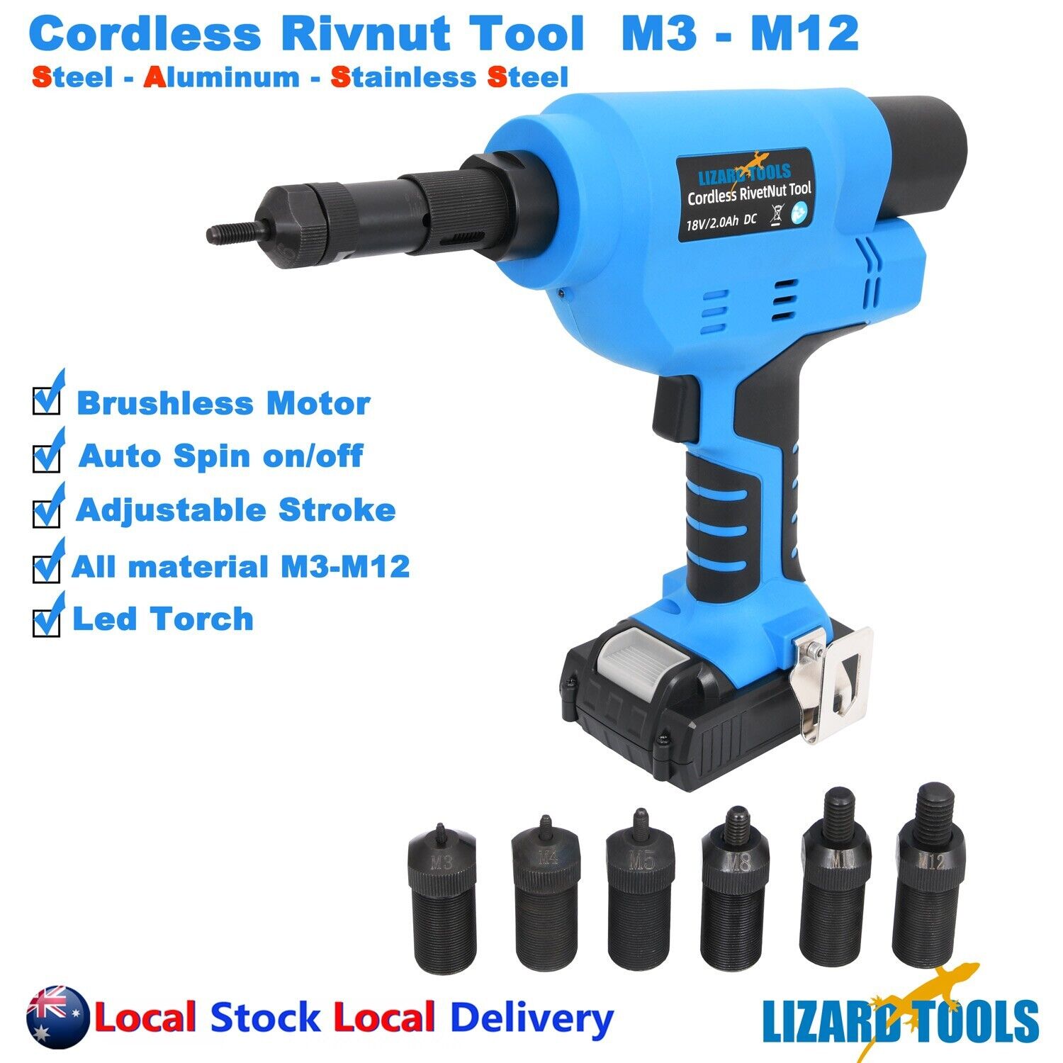 Keyless Rivnut 18V Cordless Brushless Motor Rivnut Rivet Nut Nutsert Tool – H&B Warehouse