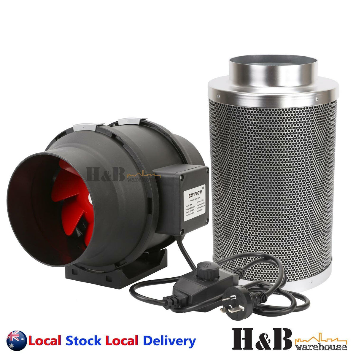 EzyFlow 6 Inch 150mm Inline Duct Fan Speed Controller Carbon Filter Ex ...