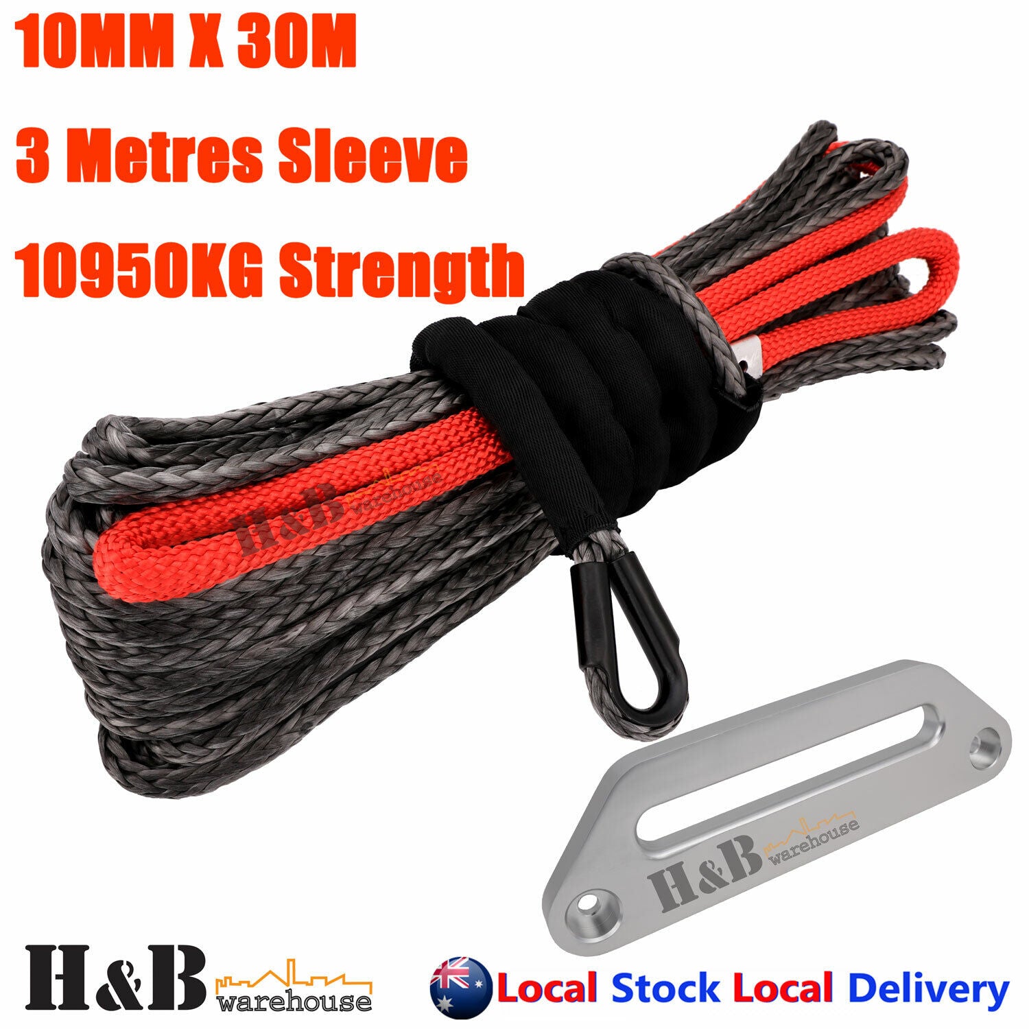 BLK Dyneema Winch Rope 10MM x 30M 254mm Offset Fairlead Synthetic 4WD ...