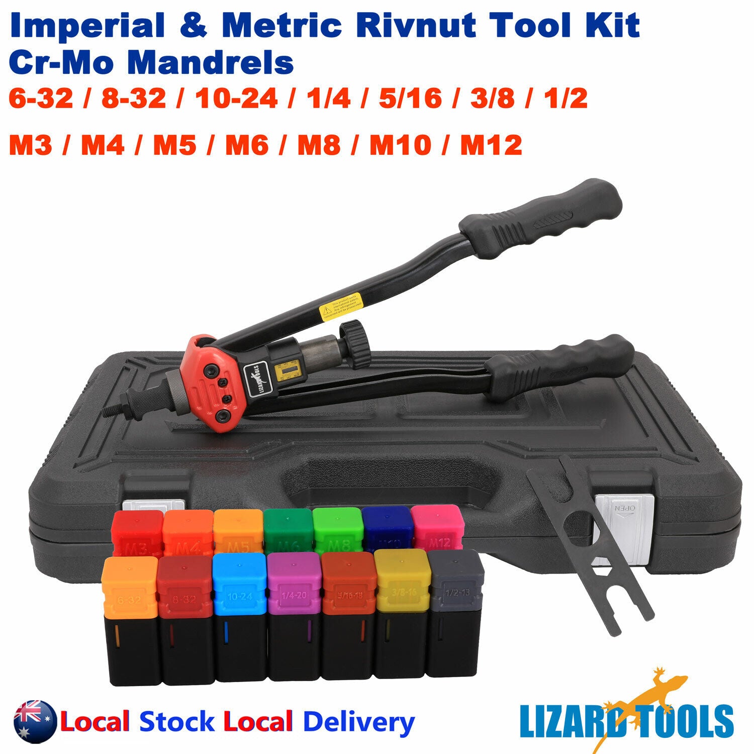 Rivnut Kit Utensili Per Rivetti Con Cricchetto, 10 Mandrini Metrici E SAE, 100 Dadi Rivettati Assortiti, Custodia Rigida TR21