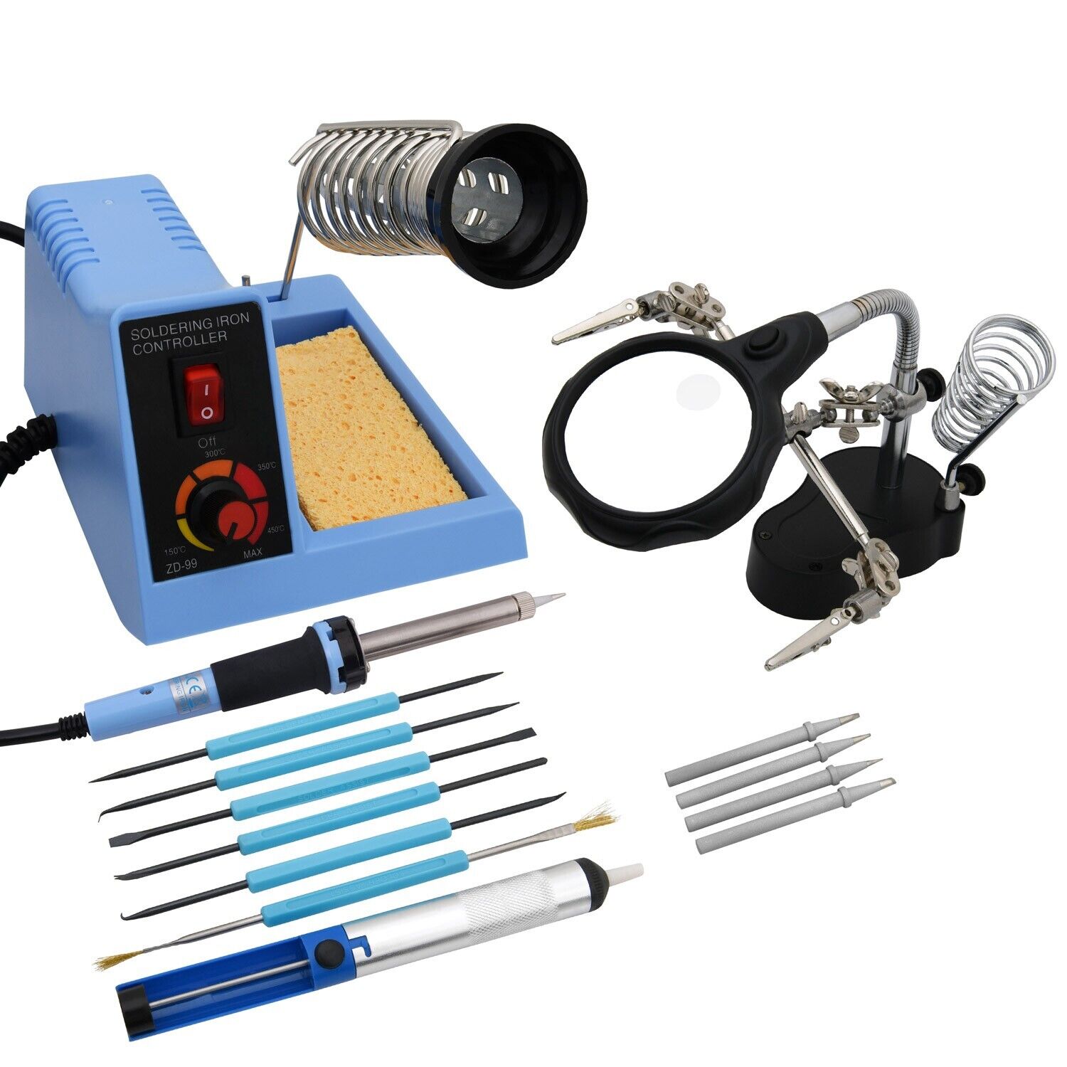 58W Solder Soldering Iron Station Solder Aid Kit Magnifier Desolder Pu