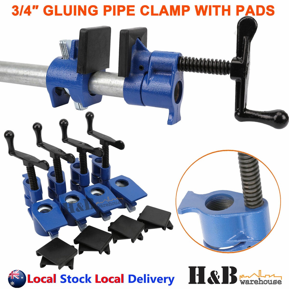 4 Pcs Heavy Duty 3/4" Gluing Pipe Clamp Vice Vise Tool Wide Protect Pads SALE!!!