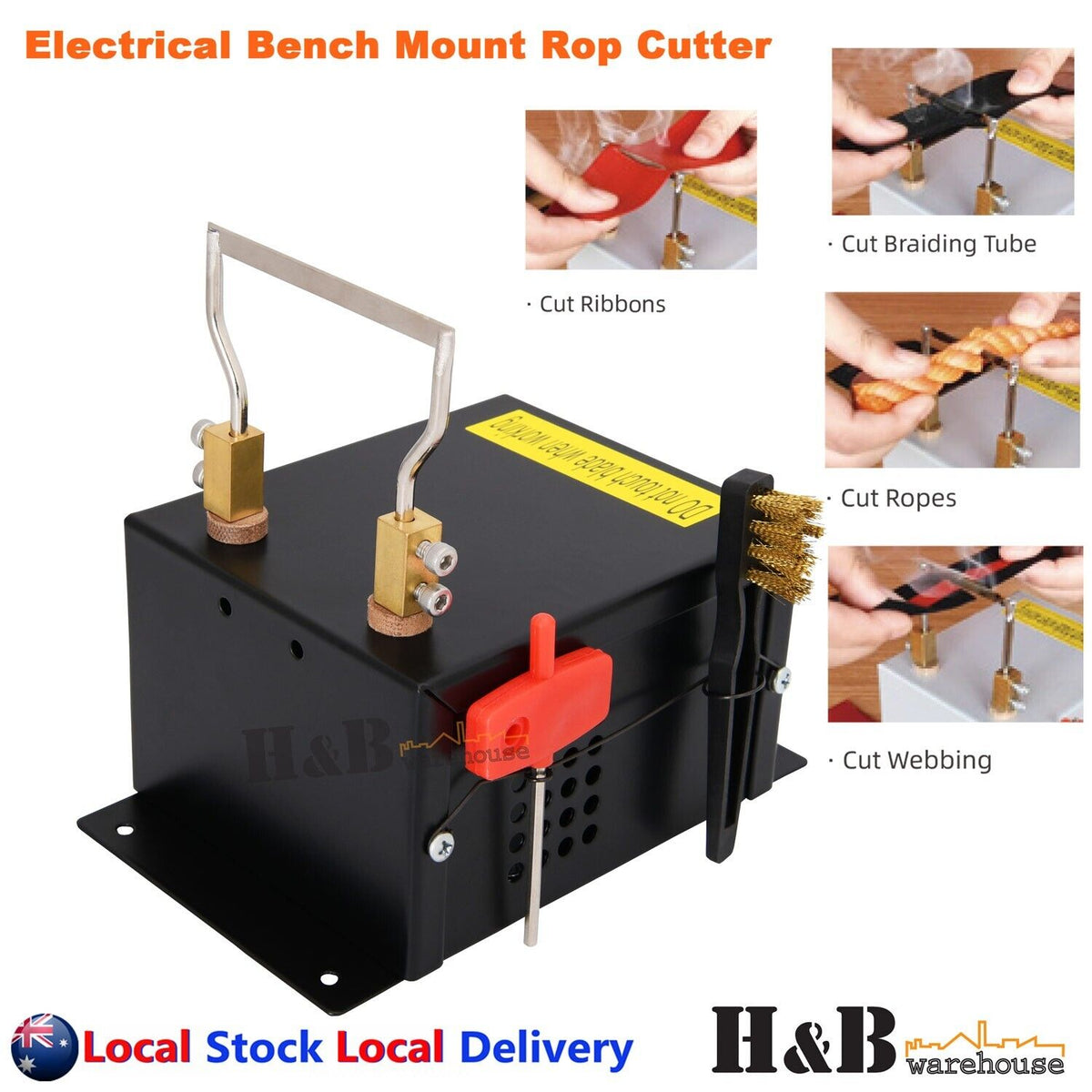 Electric Hot Knife Rope Cutter Bench Mount Ribbon Webbing Braiding Tube 2XBlades