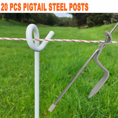 20 Pcs TREAD IN INSULATED STEEL PIGTAIL POSTS TRIP GRAZE PIG TAIL POST