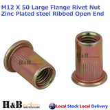 M12 X 50 Nutserts Rivet Nuts Flange Blind Rivnuts Zinc Plated Steel Nut Nutsert