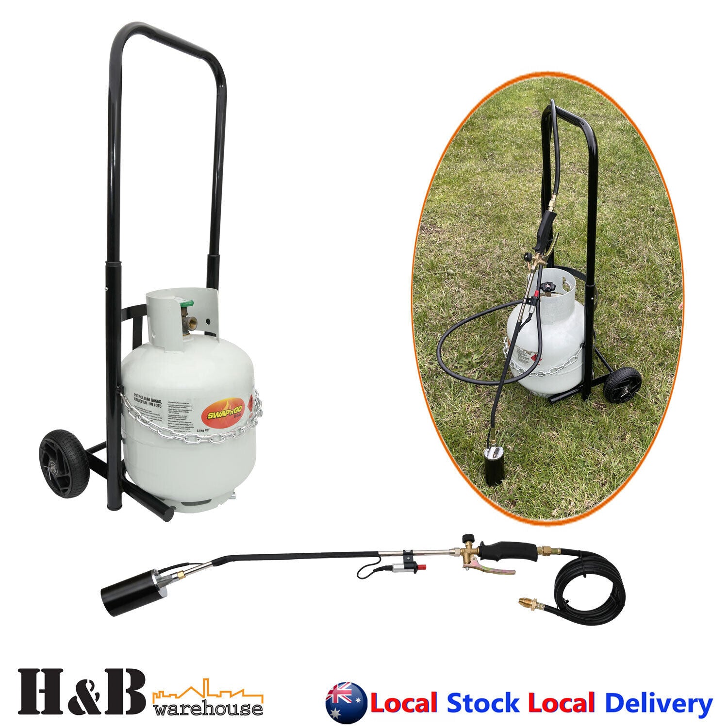 Grass Burner Weed Killer Kit Shrub Grass LP Gas Bottle Trolly H&B