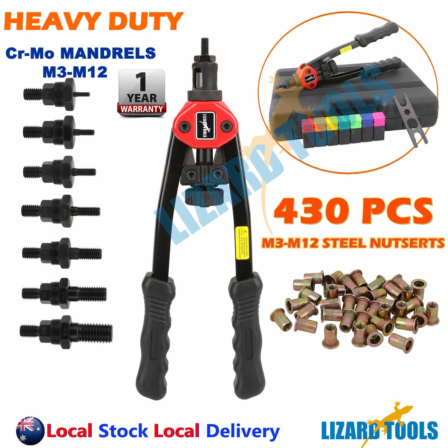 430pcs Nutsert Tool Kit Rivnut Riveter Rivet Nut Gun M3-12 Mandrels – H ...