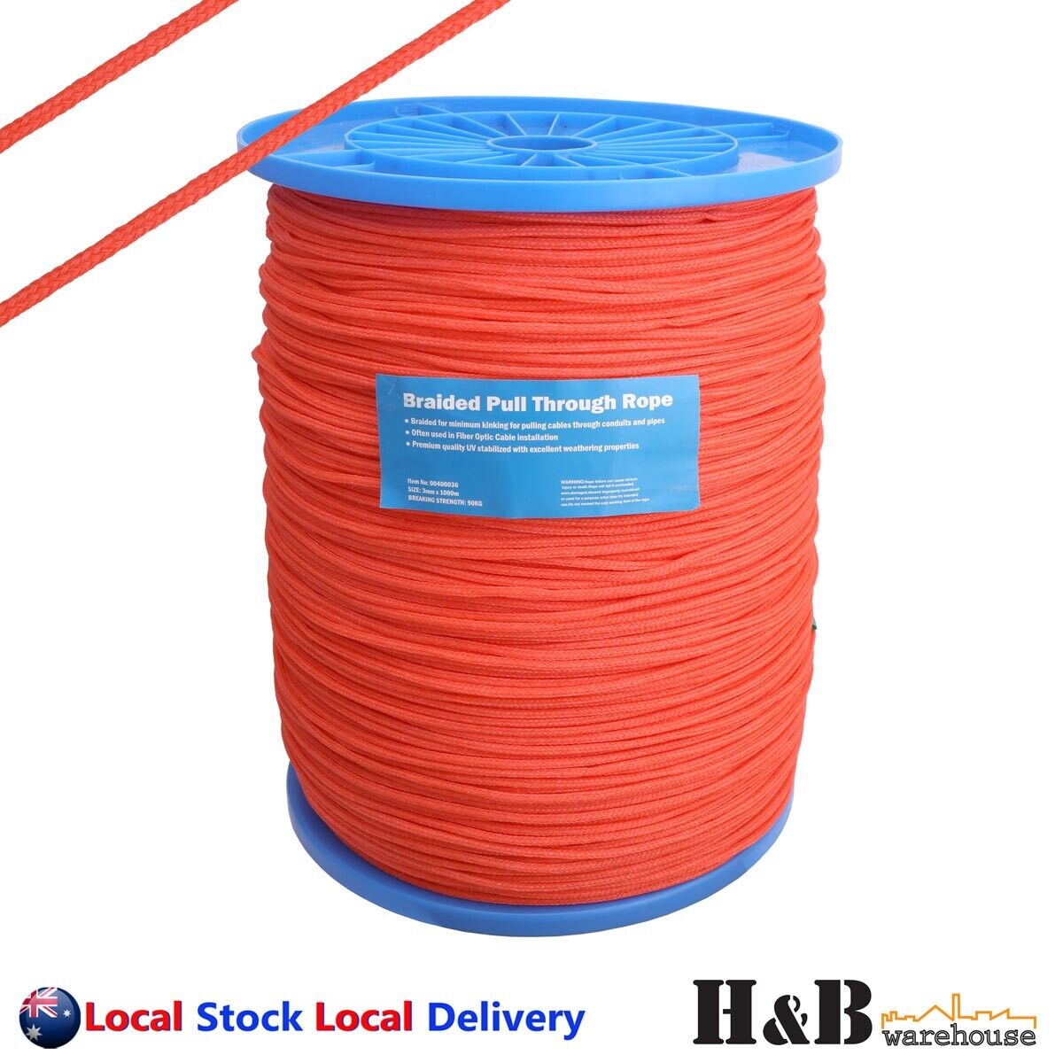 Telstra Rope PP Mono Braid Orange 3mm 1000M Cable Hauling Rope NBN BS ...