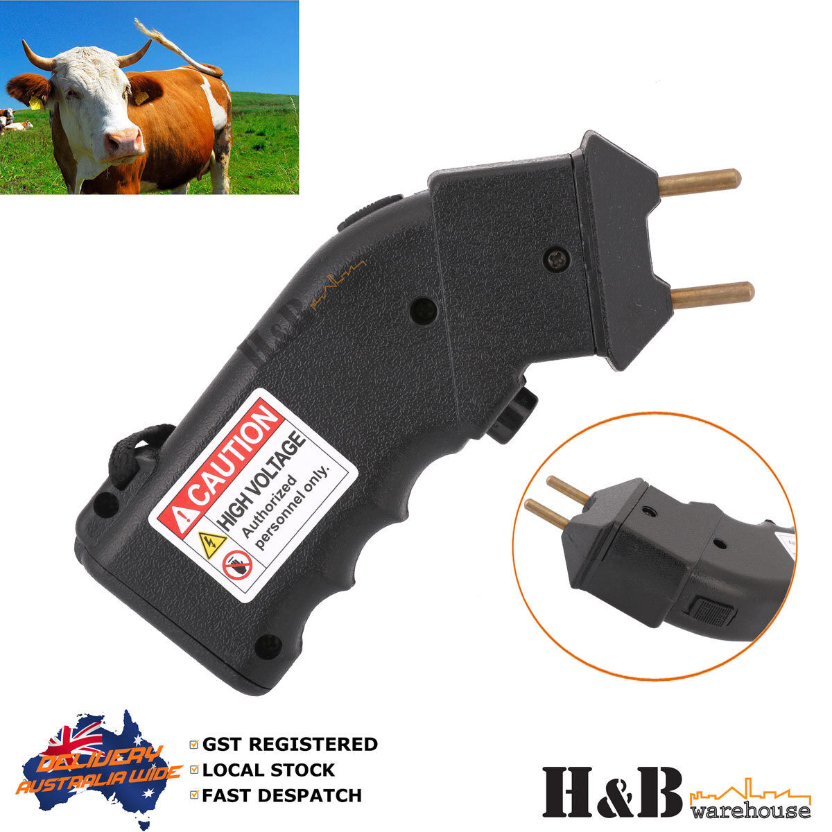 Cattle prod prodder 4000V electric shock handheld livestock stock batt ...