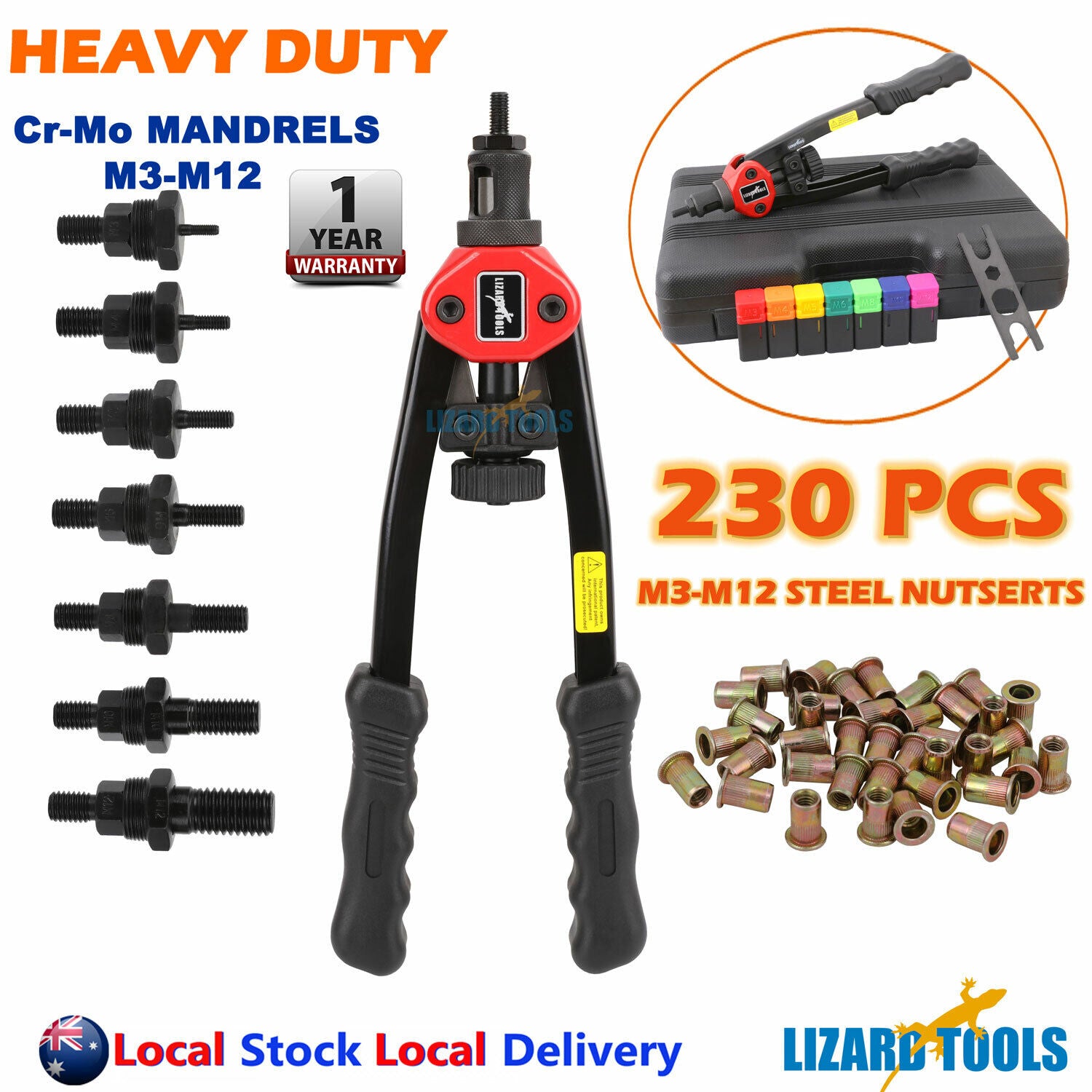 Riveter Rivet Nut Rivnut Tool Kit Nutsert Gun Nutserts M3-M12 230Pcs ...
