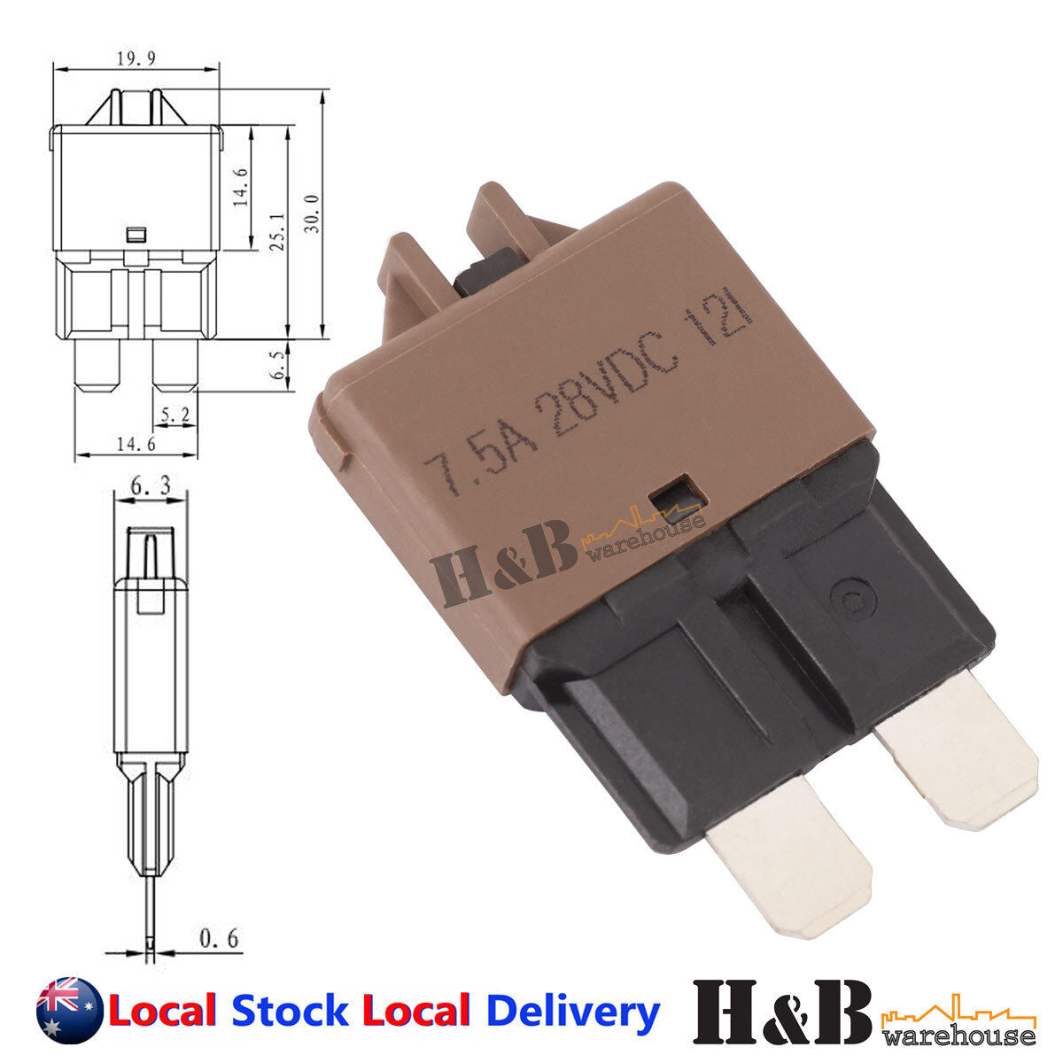 7.5A AMP Circuit Breaker STD Blade ATC Fuse Blocks Max 28Vdc Manual Reset