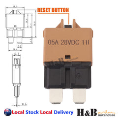 5A AMP Circuit Breaker STD Blade ATC Fuse Blocks Max 28Vdc Manual Reset