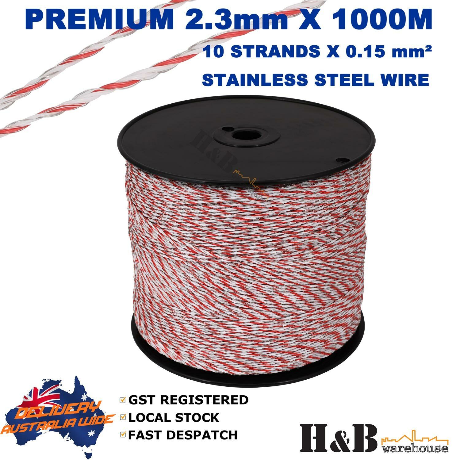 2.3mm X 1000M Electric Fence Rope Wire Poly Polywire 10 Strands SS Pol ...