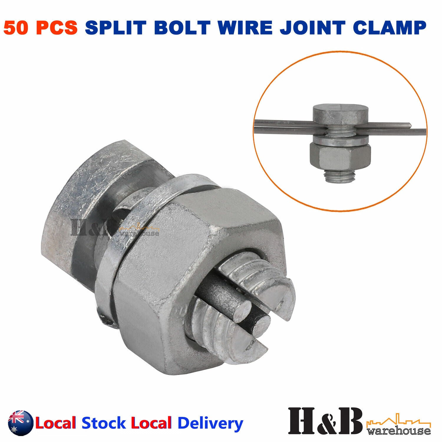 50x Galvanised Electric Fence Split Bolt Wire Joint Clamp Cable Joiner ...