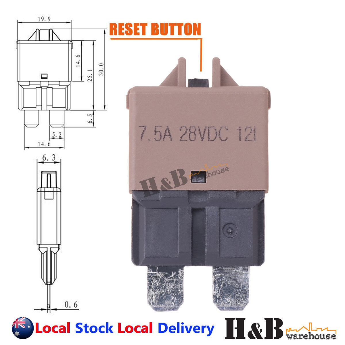 7.5A AMP Circuit Breaker STD Blade ATC Fuse Blocks Max 28Vdc Manual Reset